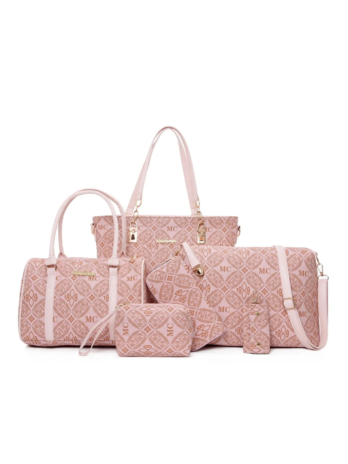 Women’s 6-Piece Geometric Pattern Bag Set – Crossbody, Tote & Clutch Combo