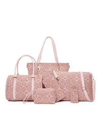 Women’s 6-Piece Geometric Pattern Bag Set – Crossbody, Tote & Clutch Combo