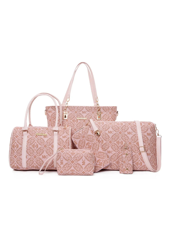 6-Piece Womens Geometric Bag Set – Crossbody, Tote & Clutch Combo