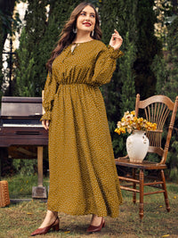 Plus Size Ruffled Polka Dot Long Sleeve Midi Dress Trandify Deal