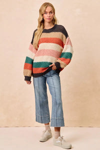 Oversized Color Block Sweater for Women | Chunky Knit Fall Top