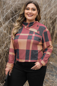 Plus Size Plaid Cowl Neck Long Sleeve Sweatshirt - Trandify Deal