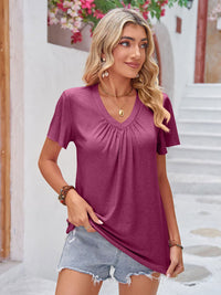 Double Take Ruched V-Neck Short Sleeve T-Shirt Trandify deal