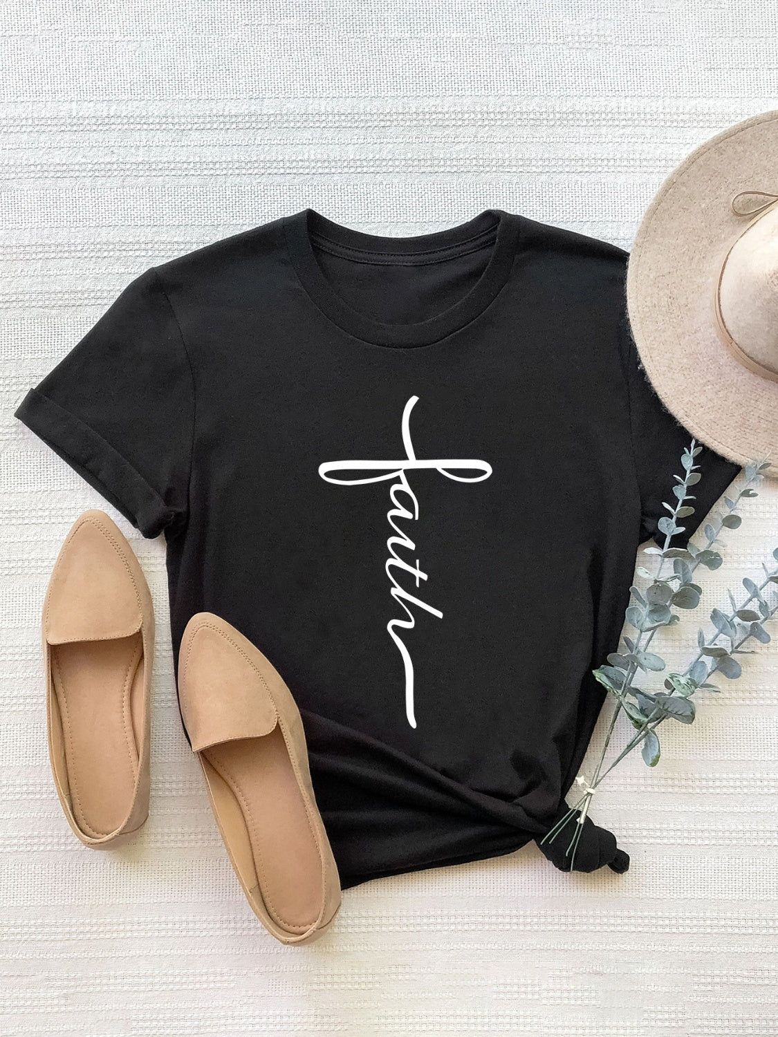 Letter Graphic Round Neck Short Sleeve T-Shirt Trandify Deal