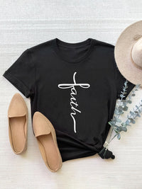 Letter Graphic Round Neck Short Sleeve T-Shirt Trandify Deal