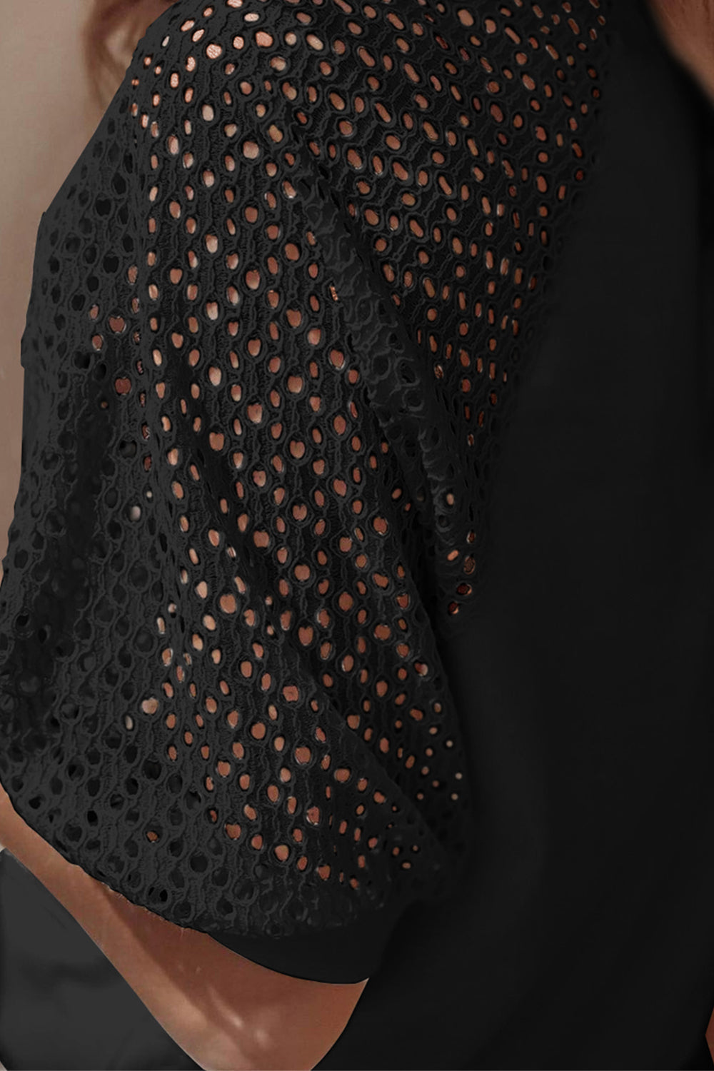 Eyelet Round Neck Half Sleeve Blouse Trandify deal