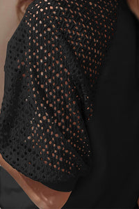 Eyelet Round Neck Half Sleeve Blouse Trandify deal