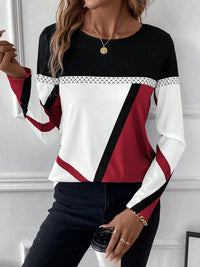 Contrast Round Neck Long Sleeve T-Shirt Trandify Deal