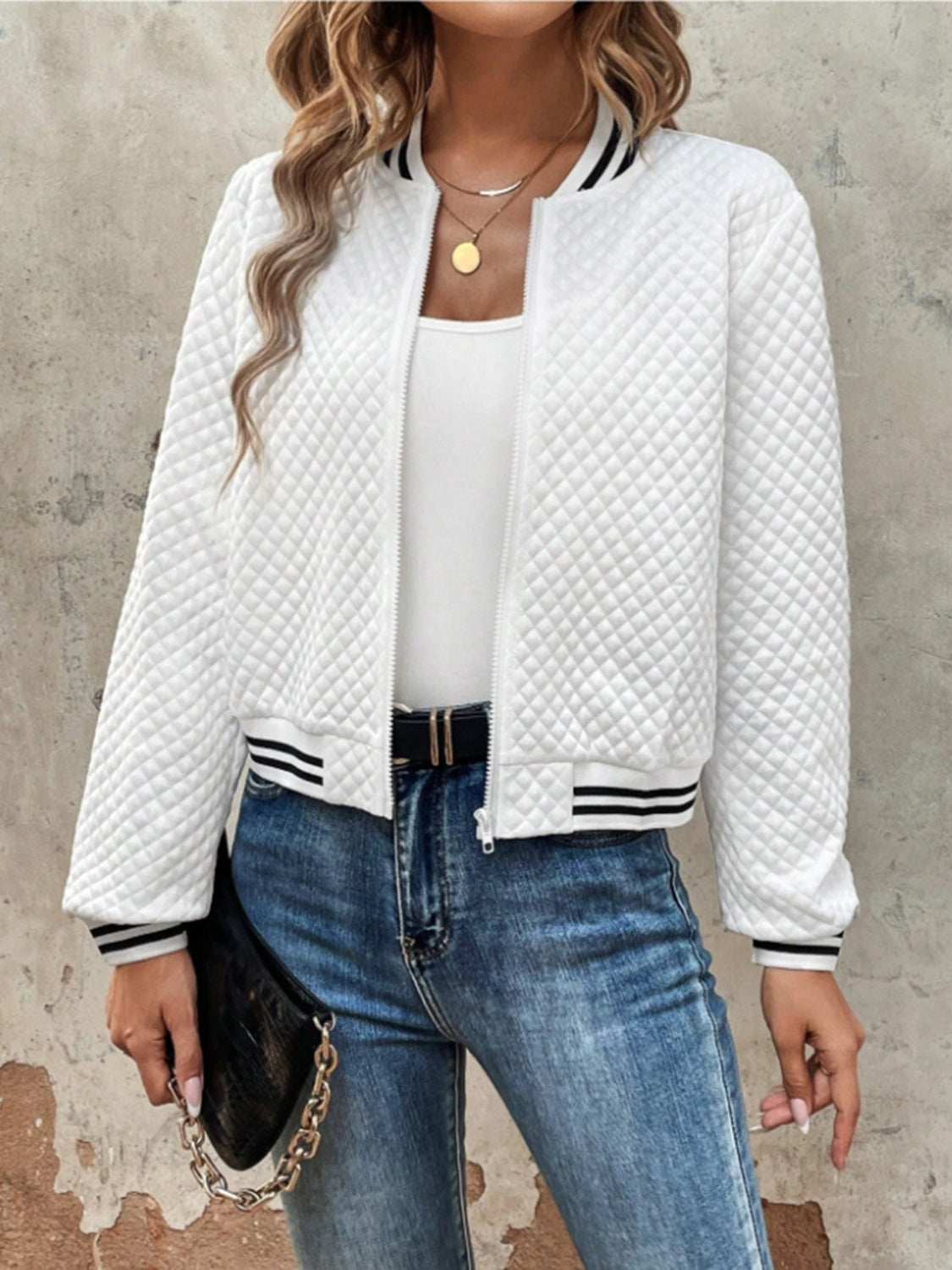 Zip Up Long Sleeve Jacket Trandify Deal