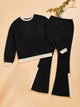 Contrast Round Neck Long Sleeve Top and Bootcut Pants Set Trandify Deal
