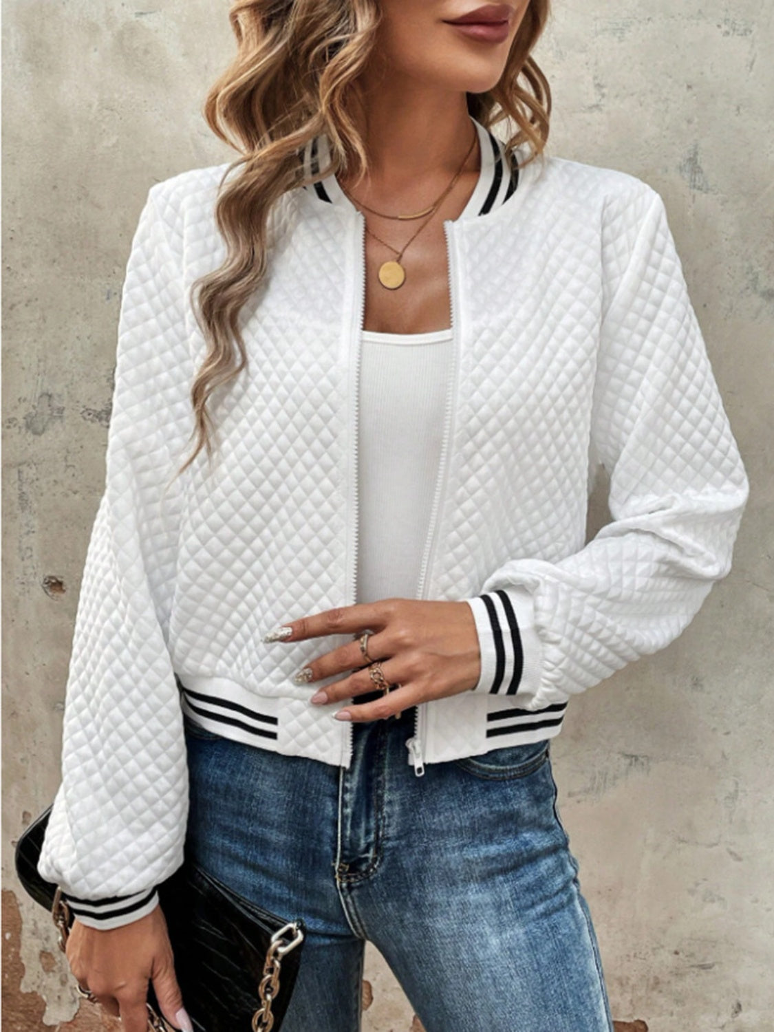 Zip Up Long Sleeve Jacket Trandify Deal
