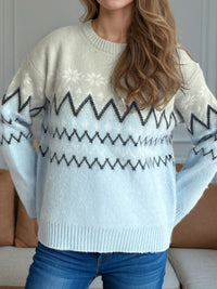 Chevron Contrast Round Neck Long Sleeve Sweater Trandify Deal