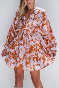 Smocked Printed Long Sleeve Mini Dress Trandify Deal