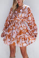 Smocked Printed Long Sleeve Mini Dress Trandify Deal