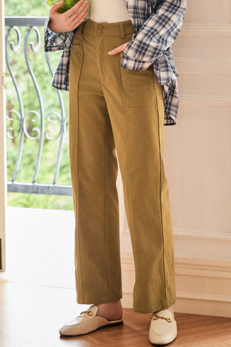 Half Elastic Waist Straight Pants Trandify Deal