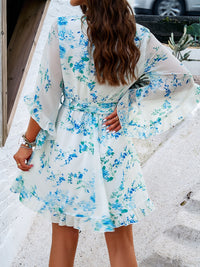 Devine Ruffled Printed Surplice Half Sleeve Mini Dress Trandify Deal