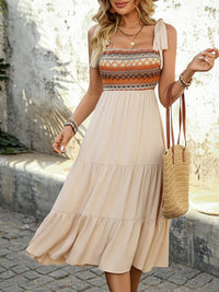 Women’s Tie Shoulder Square Neck Tiered Midi Dress – Trendy Summer Outfit for US Shoppers | TrandifyDeal