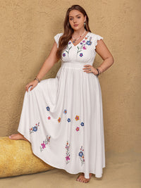Plus Size Floral Embroidered Maxi Dress for US Women – Boho Wedding Guest Outfit
