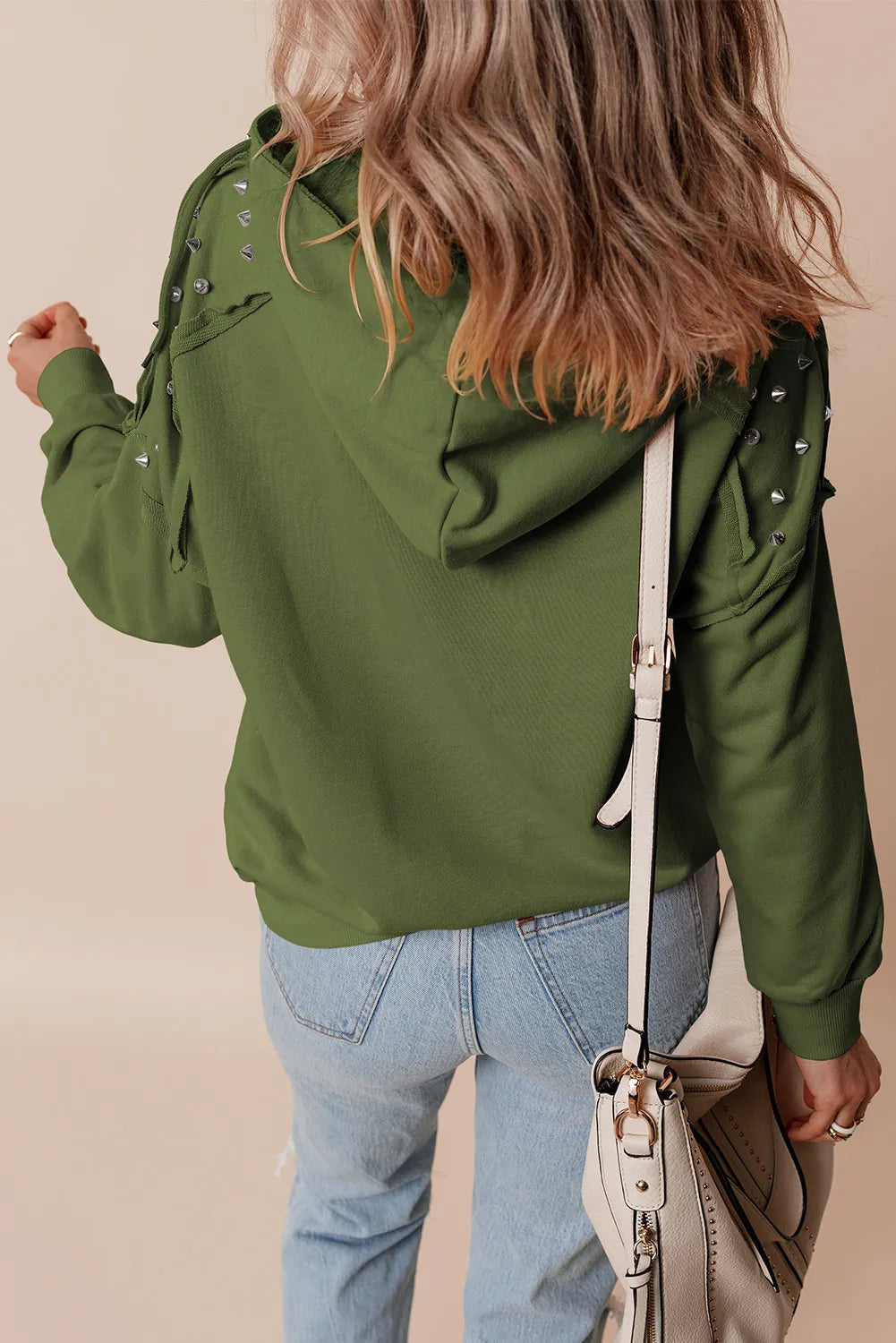 Rivet Drawstring Long Sleeve Hoodie Trandify Deal