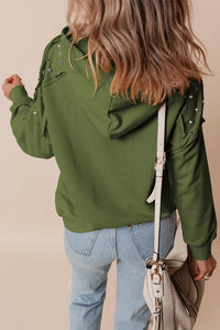 Rivet Drawstring Long Sleeve Hoodie Trandify Deal