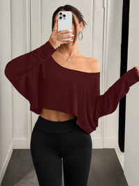 Women’s Stylish Boat Neck Long Sleeve Crop Top – USA Fashion Trend