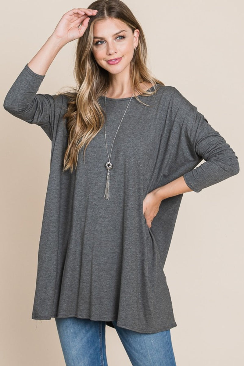 BOMBOM Round Neck Long Sleeve Oversized Top Trandify Deal