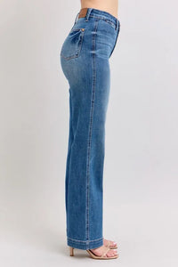 Judy Blue High Waist Straight Leg Jeans with contrast white thread detail
