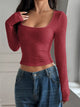 Ribbed Long Sleeve Crop Top for Women