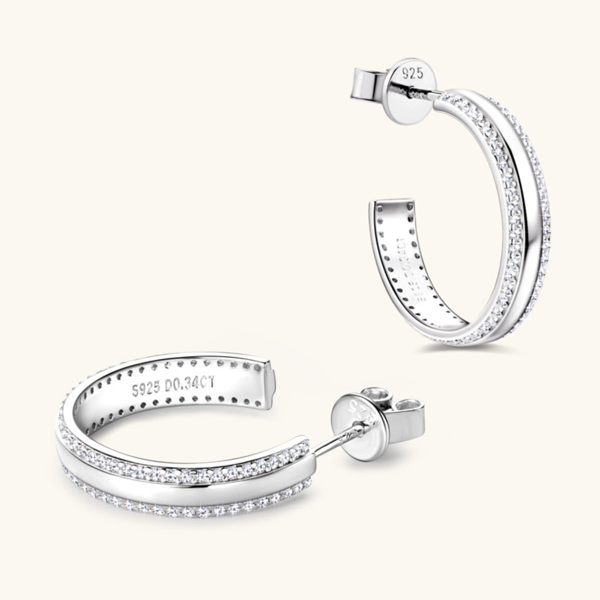925 Sterling Silver Inlaid Moissanite C-Hoop Earrings Trandify Deal