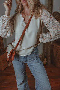 V Neck Lace Balloon Sleeve Blouse Trandify Deal