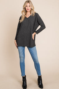 BOMBOM Checkered Long Sleeve V-Neck T-Shirt Trandify Deal
