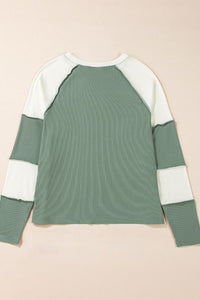 Color Block Round Neck Raglan Sleeve Top Trandify Deal
