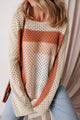 women's color block openwork knit sweater long sleeve casual top