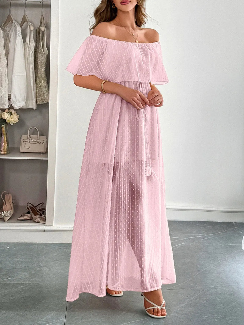 Women’s Swiss Dot Off Shoulder Maxi Dress for Summer – TrandifyDeal