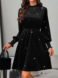 Glitter Mock Neck Long Sleeve Mini Dress Trandify Deal