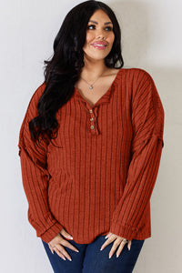 Basic Bae Full Size Ribbed Half Button Long Sleeve T-Shirt Trandify Deal