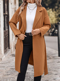 Perfee Dropped Shoulder Tie Waist Coat Trandify Deal