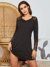 Lace Detail Long Sleeve Mini Lounge Dress Trandify Deal