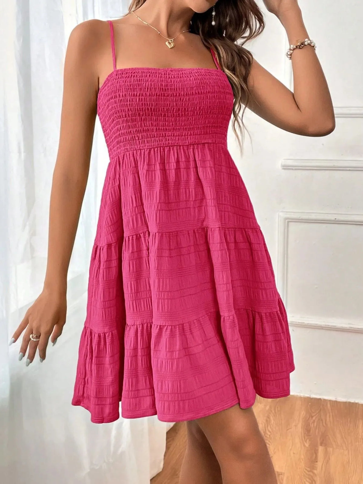 Women’s Sleeveless Tiered Dress – Lightweight Casual Smocked Cami Dress for Beach & Vacations
