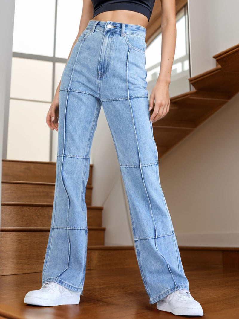High Waist Straight Jeans with Pockets Trandify deal
