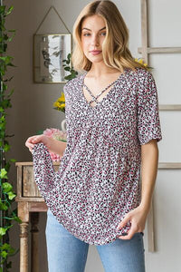 Heimish Plus Size Crisscross Babydoll Top – Women’s Animal Print Short Sleeve Blouse for Summer