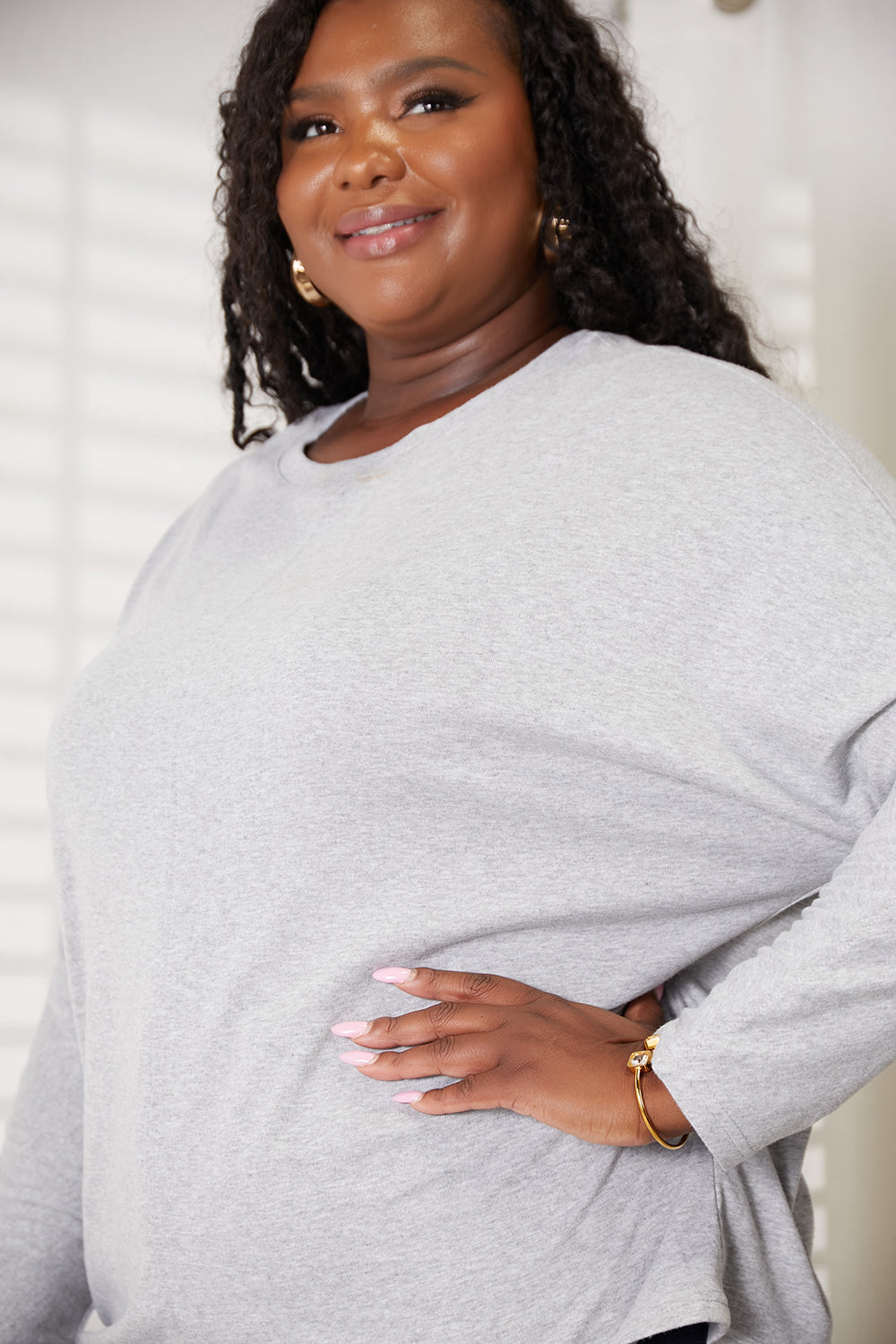 Double Take Seam Detail Round Neck Long Sleeve Top Trandify Deal