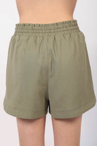 VERY J Drawstring Elastic Waist Linen Shorts Trandify Deal