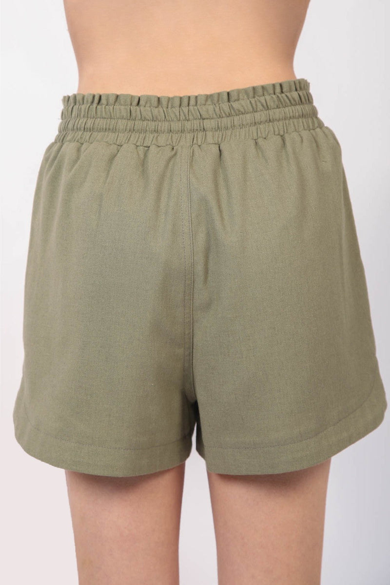 VERY J Drawstring Elastic Waist Linen Shorts Trandify Deal