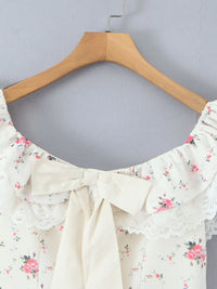 Women's Off-Shoulder Floral Lace Mini Dress – Boho Summer Party Dress