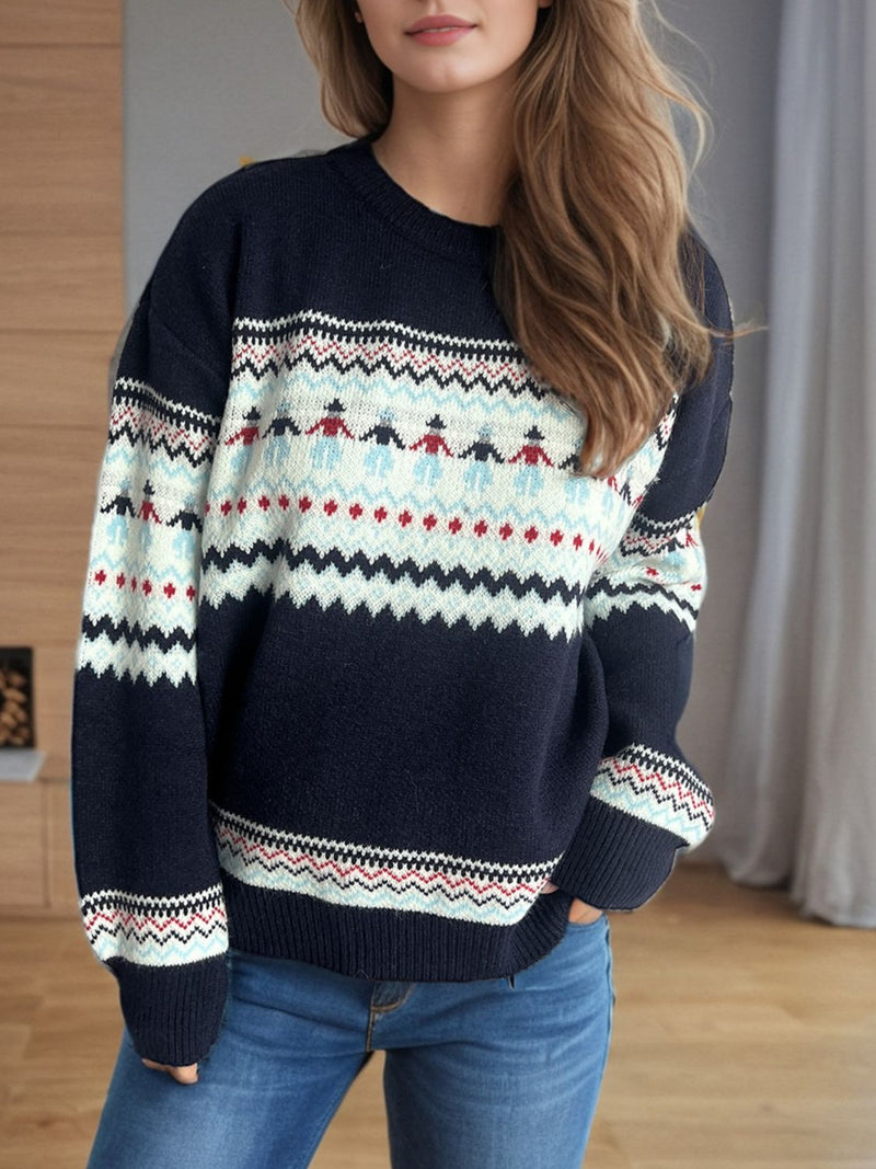 Contrast Round Neck Dropped Shoulder Sweater Trandify Deal