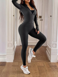 Women's Active Zip-Up Set - Gym Leggings & Long Sleeve Top