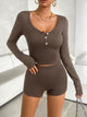 Scoop Neck Long Sleeve Top and Shorts Set Trandify deal