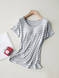 Striped Round Neck Short Sleeve T-Shirt with Bra Trandify Deal