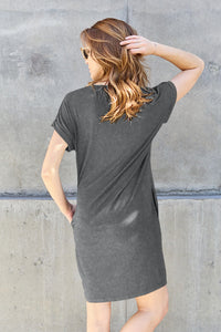 Basic Bae Full Size Round Neck Short Sleeve Dress with Pockets Trandify deal